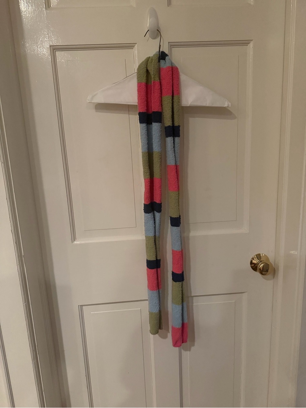 Life Is Good Plush Fleece Scarf Multicolor Striped Pink Green Blue